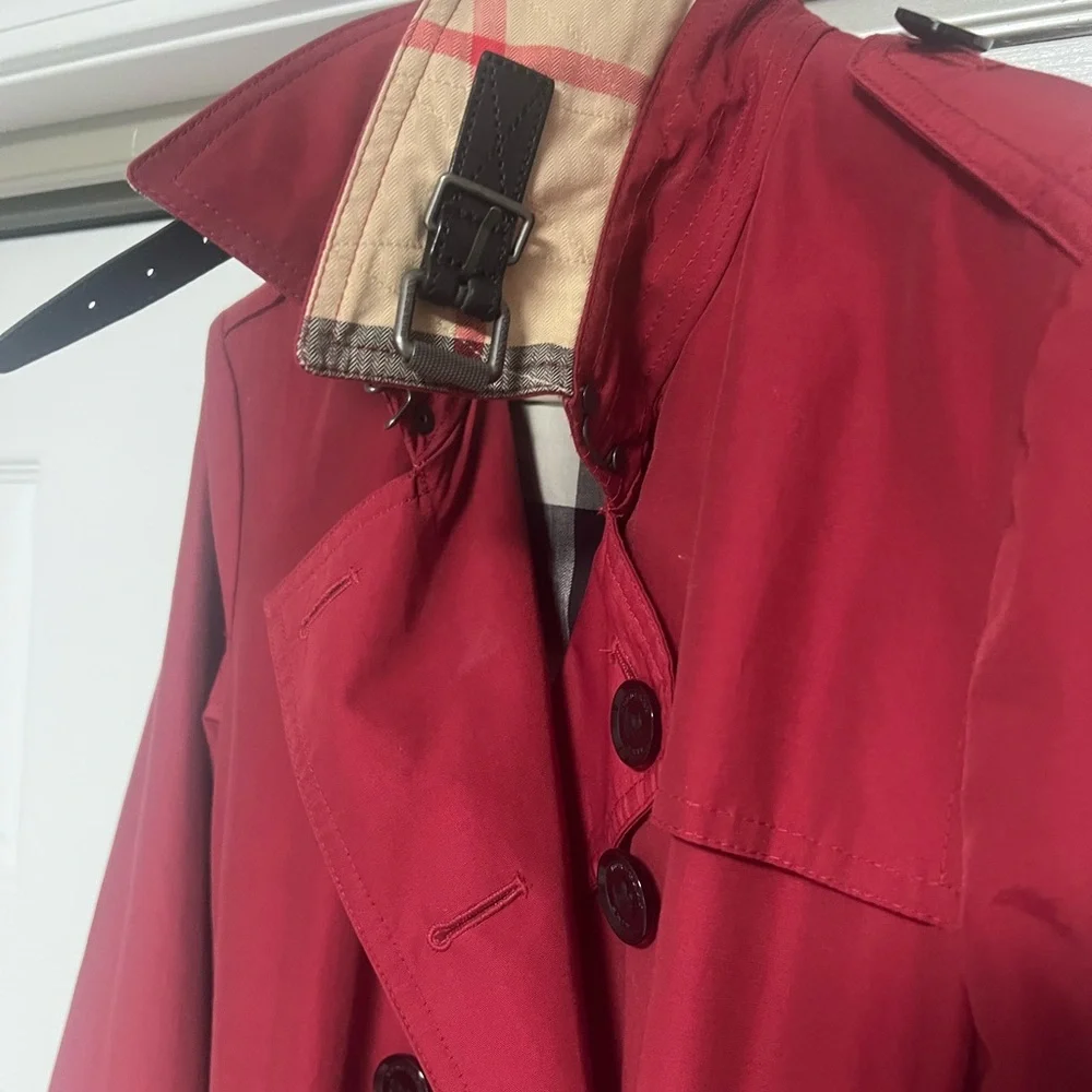Burberry Brit red cotton blend double breasted trench coat alizarin crimson 8 - Picture 7 of 16
